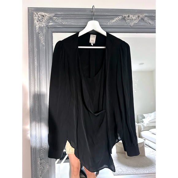 Anthropologie Tops - Georgie 100% Silk Black Draped Wrap Front Long Sleeve Lagenlook Blouse Top M